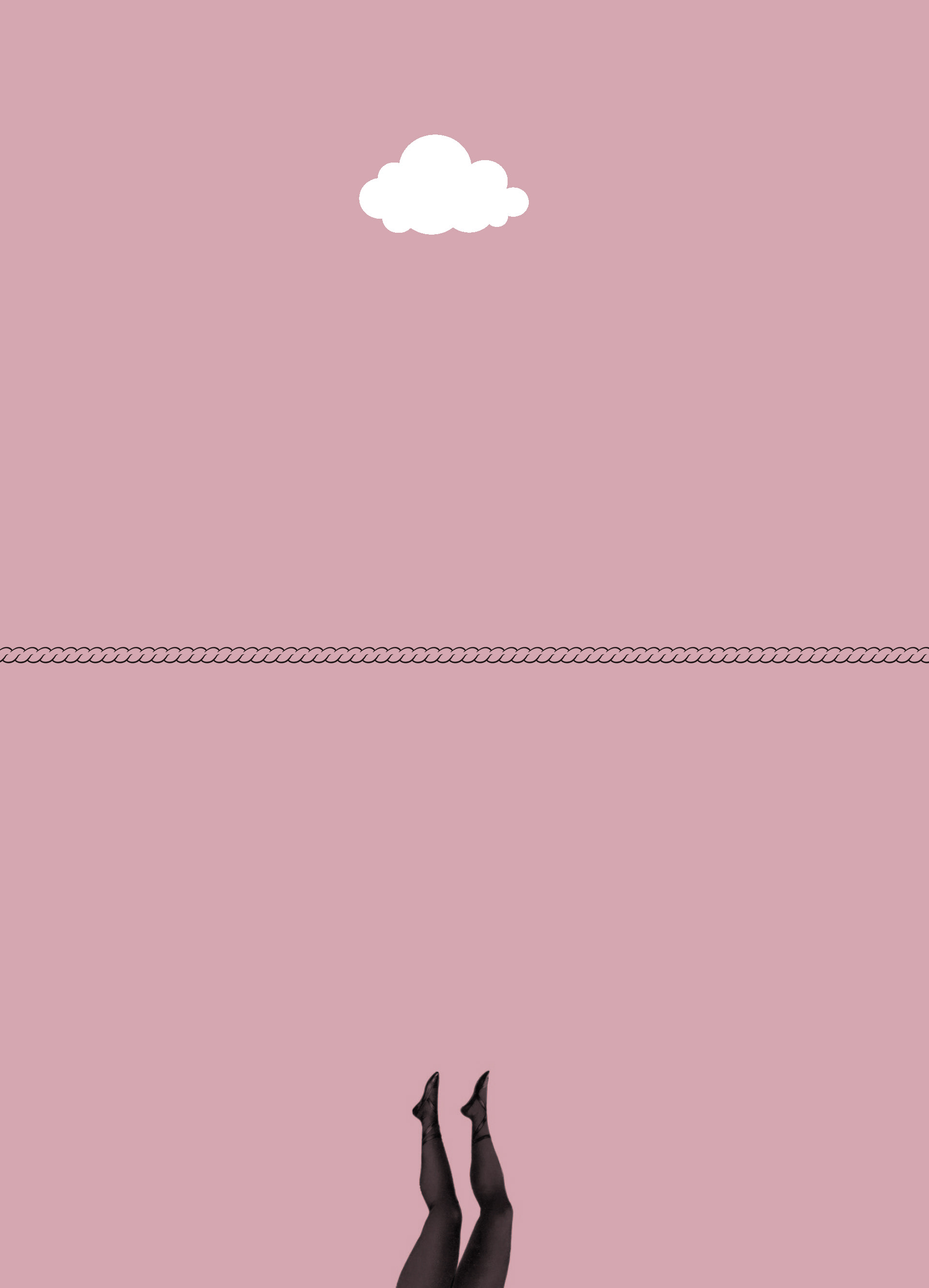 Minimal pink poster with a white cloud and a pair of black legs