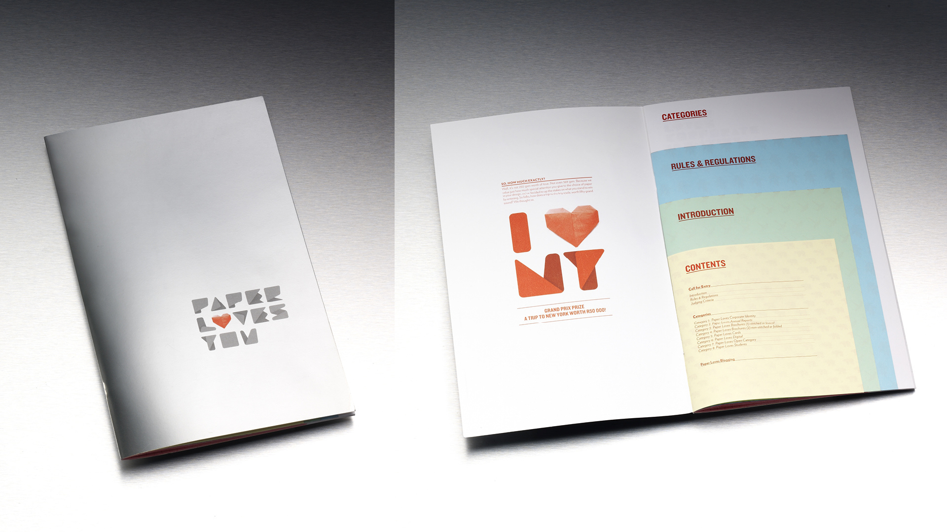 Art of Design booklet cover and open spread showing paper categories