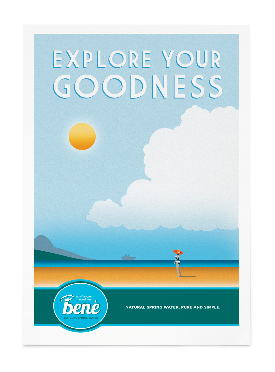 Bené poster showing an open coastal horizon beneath a bright sun