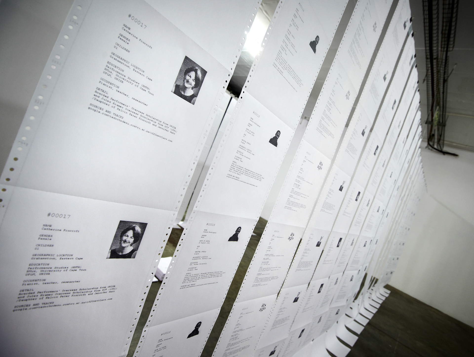 Rows of public profiles printed on continuous dot-matrix paper