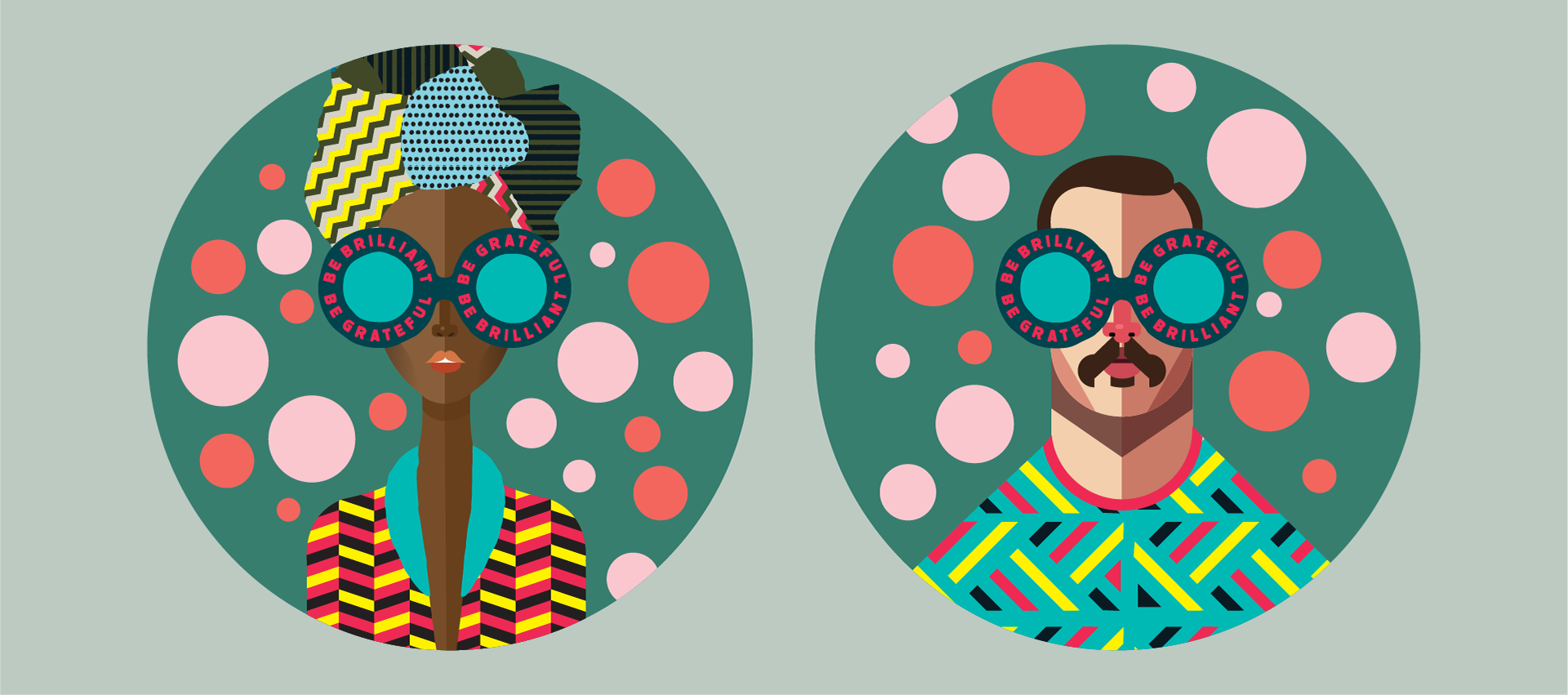 Two illustrated circular portraits used within the Nando's gift system
