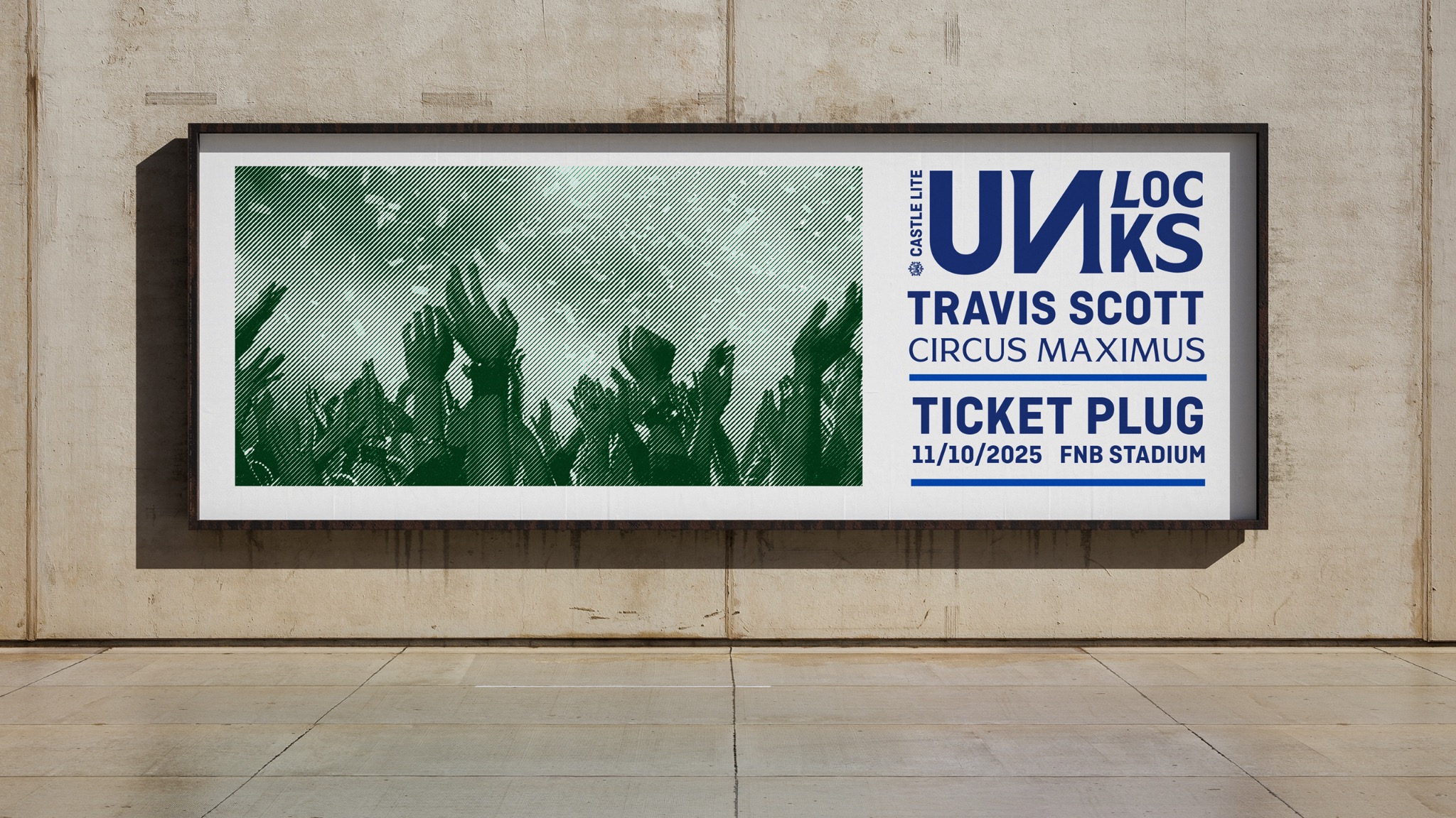 Castle Lite Unlocks billboard promoting the Travis Scott Circus Maximus ticket experience