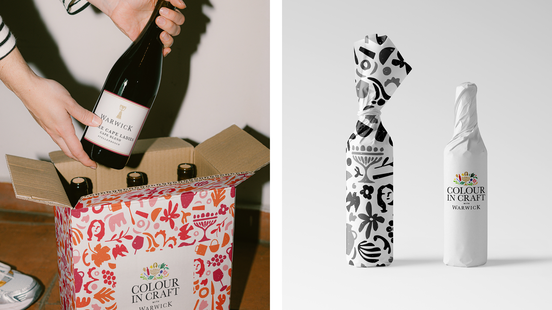 Colour in Craft wine packaging and patterned gift box