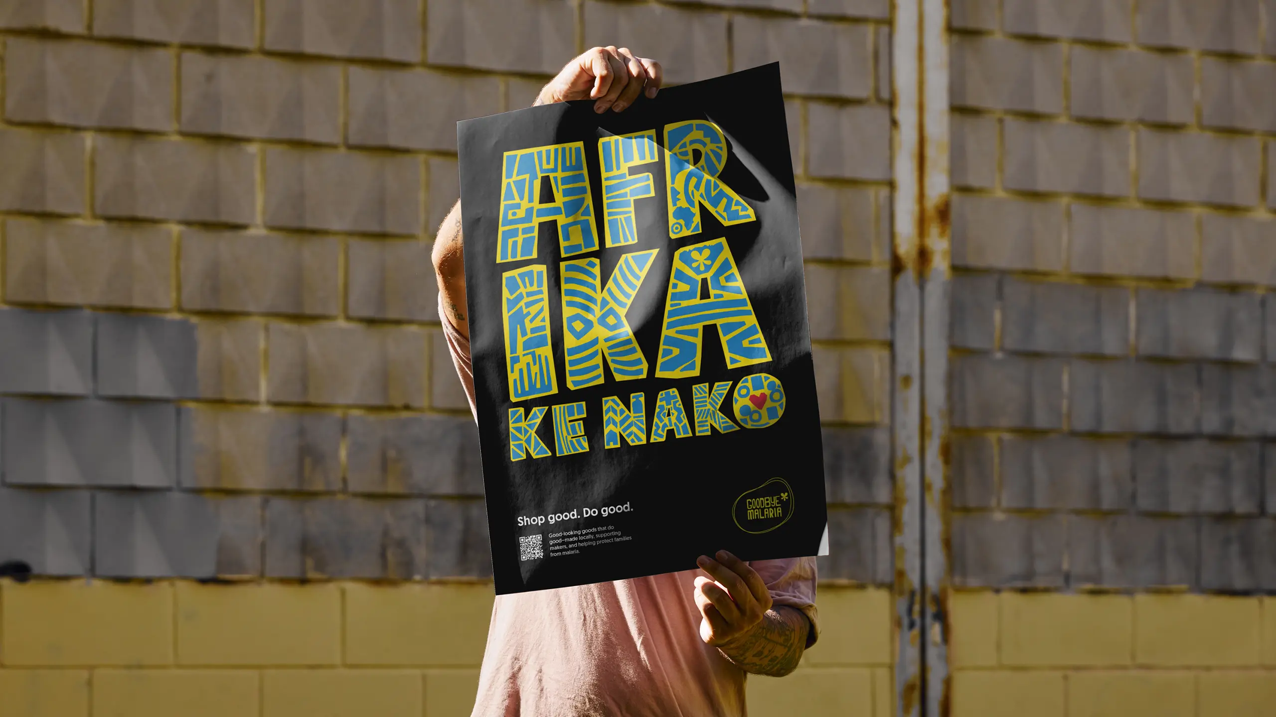 AFRIKA KE RAKO campaign poster held against an urban wall
