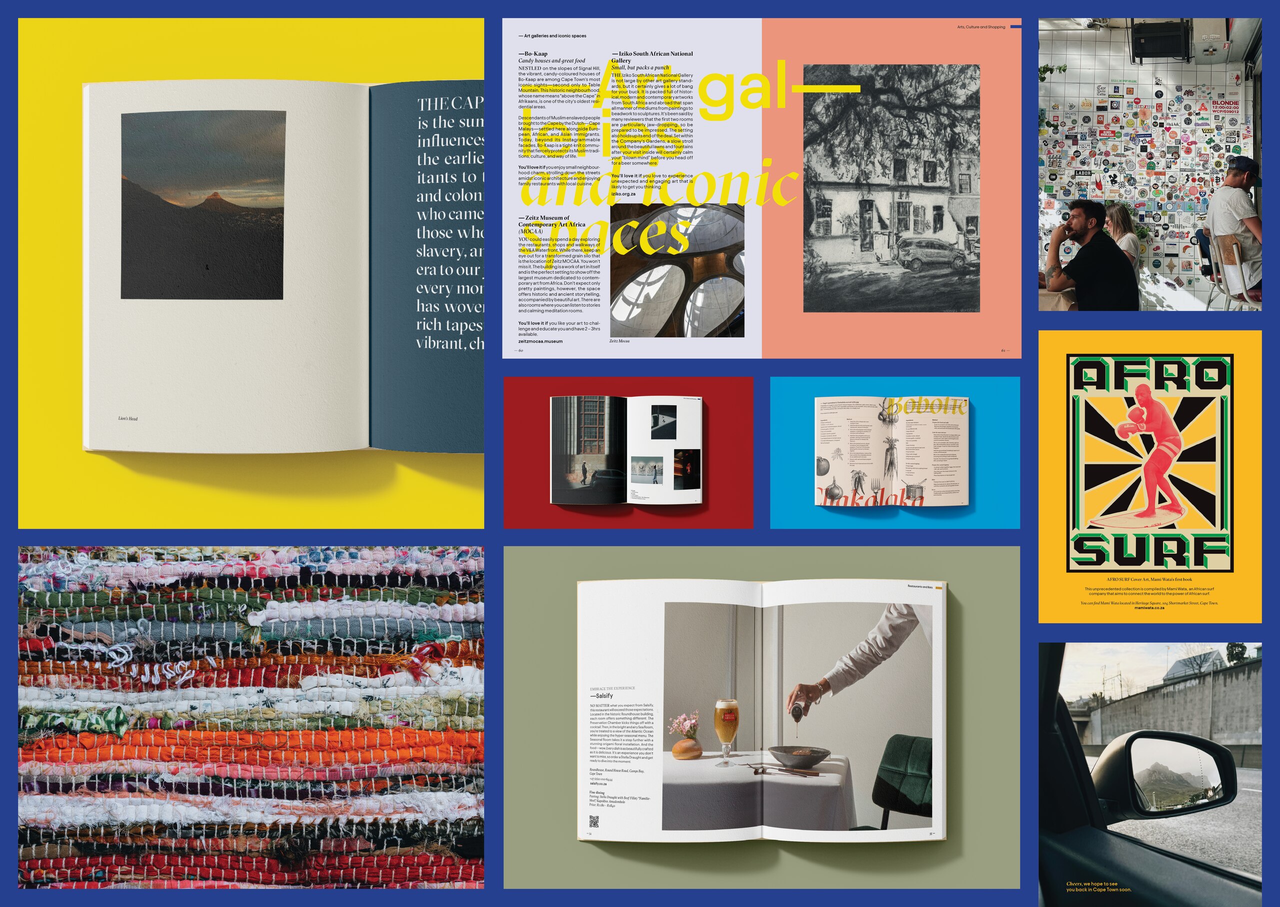 Collage of Cape Town art, architecture, popular culture and editorial spreads in vivid colour