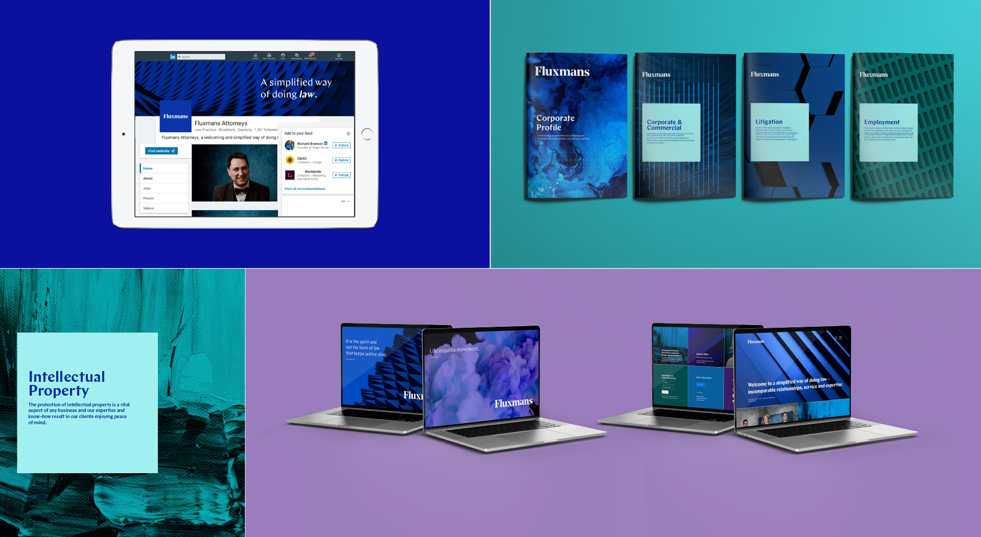 Fluxmans visual language applied across brand communications