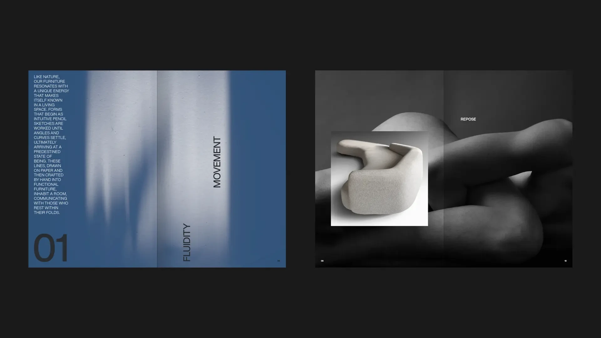 OKHA manifesto chapter one spreads on fluidity and movement with sculptural furniture photography