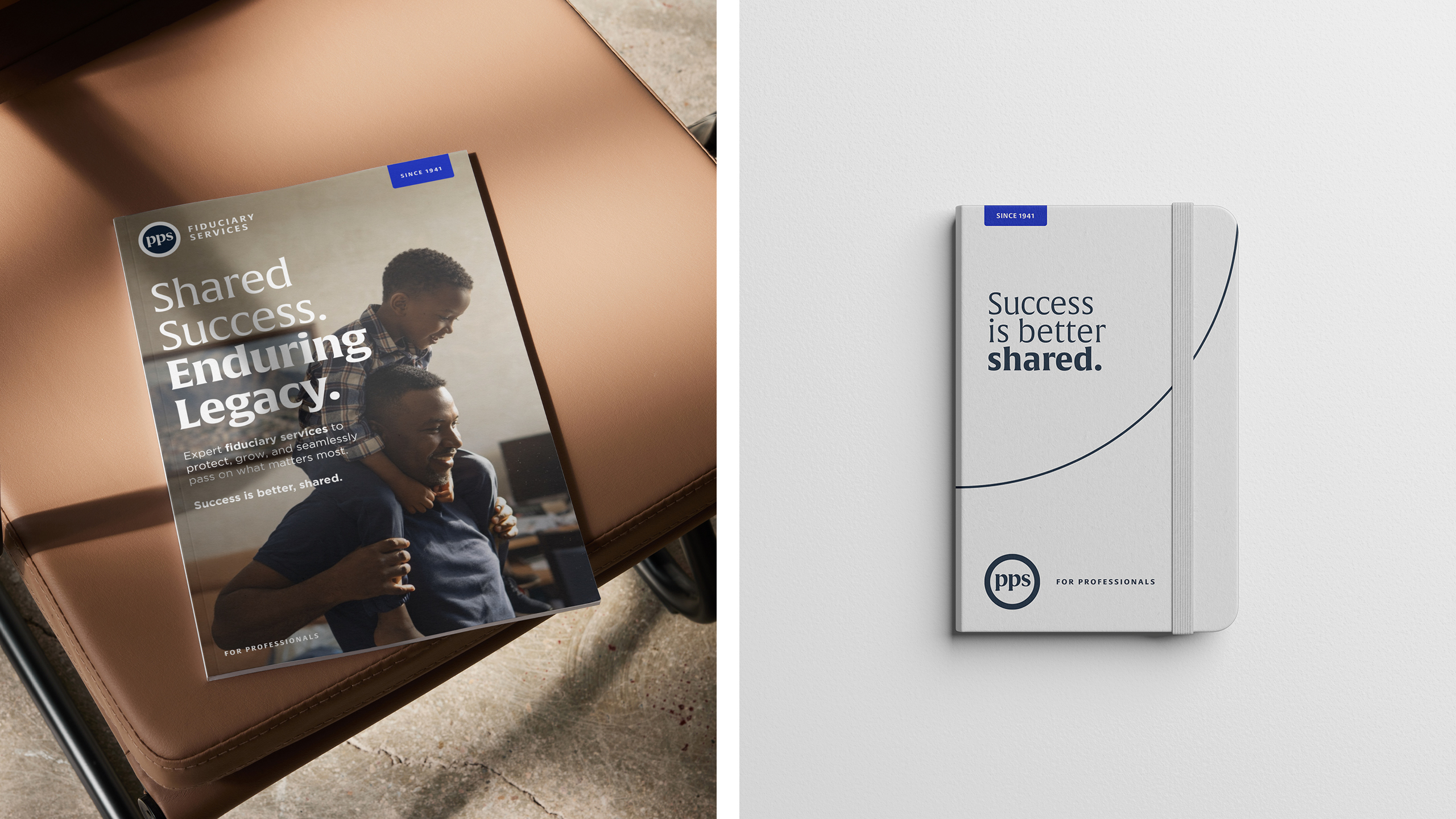 PPS editorial brochures and report covers carrying the refreshed identity