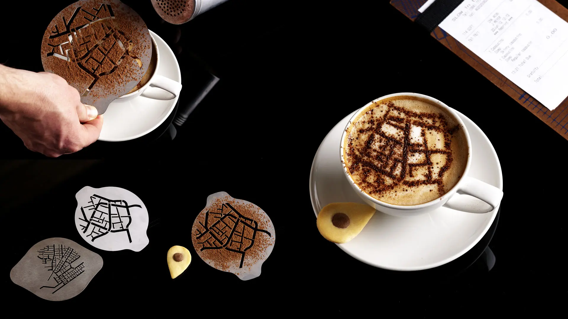 SLOW in the City map graphics translated into biscuits, coffee and table details
