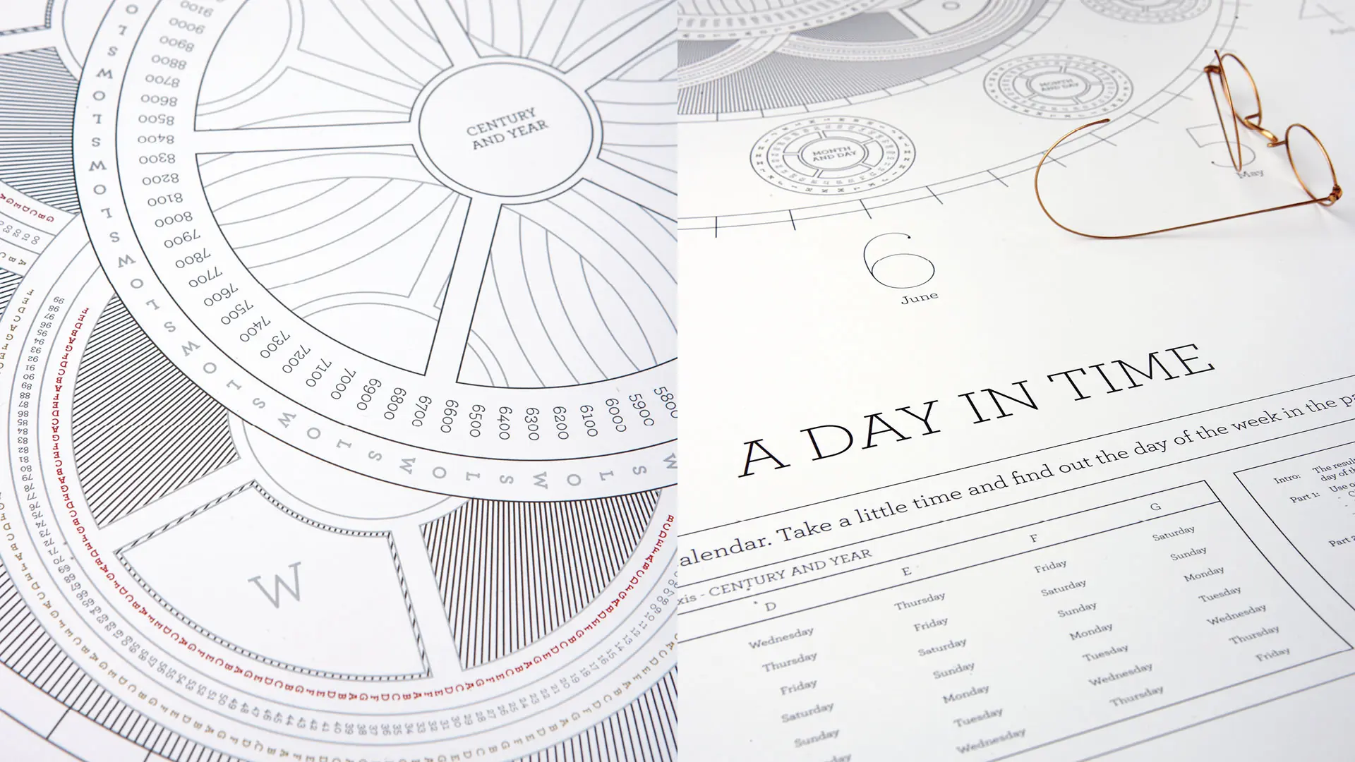 SLOW circular information graphics and A Day in Time calendar sheets